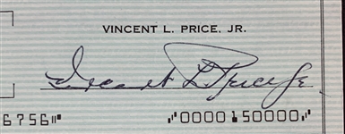 Vincent Price Signed Personal Check Collection of Three (3) (BAS)