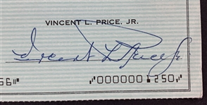 Vincent Price Signed Personal Check Collection of Three (3) (BAS)