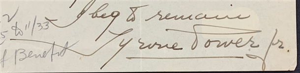 BROKE Tyrone Power Signed Handwritten 1933 Letter on Paramount Pictures Letterhead Cancelling Union Membership Due to Lack of Work! (BAS)