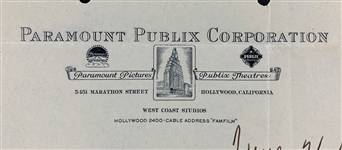 BROKE Tyrone Power Signed Handwritten 1933 Letter on Paramount Pictures Letterhead Cancelling Union Membership Due to Lack of Work! (BAS)