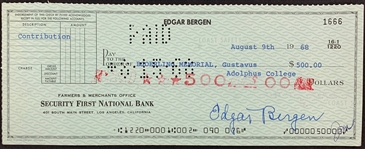 Edgar Bergan (Charlie McCarthy's Partner) Signed Personal Check (BAS)