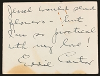 Eddie Cantor Signed Pieces Incl. 1954 Signed Letter to Ray Bolger Referencing Jessel & pulchritude! (3 Pieces) (BAS)