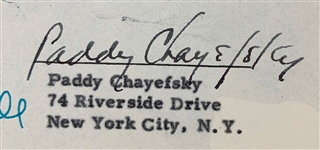 Paddy Chayefsky Signed 1952 Theatre Guild Agreement to Write Radio Play (BAS)