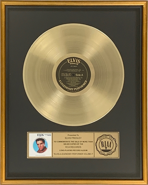 RIAA Gold Record Award for Elvis Presleys 1978 LP <em> Elvis: A Legendary Performer, Vol. 3</em> - Certified in 1978