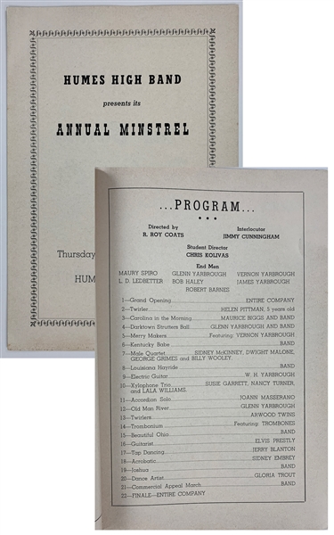 1953 “Annual Minstrel” Talent Show Program at Humes High School with Elvis Presley – One of the Earliest Known Examples of an Elvis Program