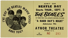 1964 FULL Pictorial Ticket for Opening Night Showing of The Beatles <em>A Hard Day's Night</em>