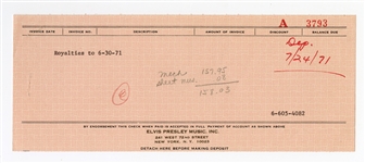1971 Song Royalty Statement and Royalty Check Stub from Elvis Presley Music Inc. to Venice Music Inc. for Song “Ready Teddy”