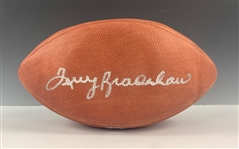 NFL Hall of Fame Quarterbacks Signed Wison Footballs (4) (BAS COAs) Inc. Terry Bradshaw, John Elway, Dan Marino, and Joe Montana