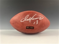 NFL Hall of Fame Quarterbacks Signed Wison Footballs (4) (BAS COAs) Inc. Terry Bradshaw, John Elway, Dan Marino, and Joe Montana