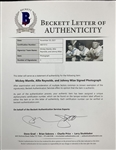 Mickey Mantle No. 7, Allie Reynolds 22 and Johnny Mize 36 Signed 16 x 20 Inch Photo in Framed Display (BAS)