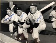 Mickey Mantle No. 7, Allie Reynolds 22 and Johnny Mize 36 Signed 16 x 20 Inch Photo in Framed Display (BAS)