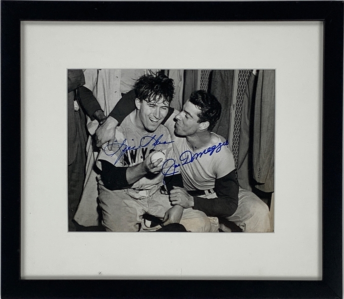 Joe DiMaggio and Frank Shea Signed 8 x 10 News Service Photo in Framed Display "Game 5 of the 1947 World Series" (BAS)