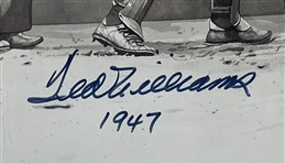 Ted Williams 1947 Signed and Inscribed Triple Crown Artwork in Framed Display (BAS)