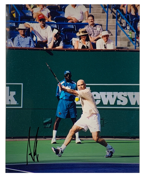 Andre Agassi Signed 8 x 10 Photo – Great Action Shot! Eight Time Tennis Grand Slam Winner (BAS)