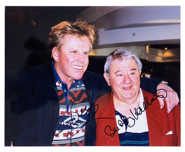 “Buddy Holly” (Gary Busey) and Buddy Hackett Signed 8 x 10 Photo (BAS)