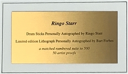 Ringo Starr Signed Drum Sticks in Framed Display (LE 274/500) with Matching Numbered Lithograph (BAS LOA)