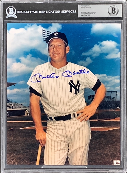 Mickey Mantle Signed 8 x 10 Photo (BAS Encapsulated MINT 9)