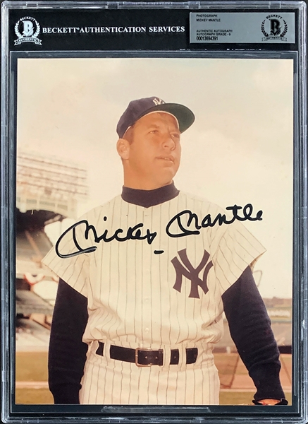 Mickey Mantle Signed 8 x 10 Photo (BAS Encapsulated MINT 9) with LARGE, BLAZING BLACK Signature!