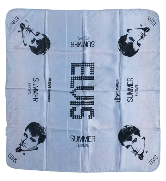 Elvis Presley Souvenir Concert Scarf – Blue Pictorial “International/RCA Records” Style