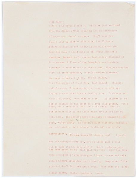 Eddie Fadal Letter from Written at and Mailed <em>from Graceland </em>– Plus Period Original News Service Photo of Fadals Waco, Texas Home