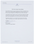 1955 Earliest Known Elvis Presley Press Release from both Colonel Parker, Hank Snow and Bob Neal
