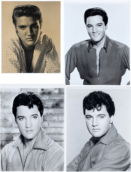 Group of Four Elvis Presley Studio-Issued News Service Photos Promoting <em>Love Me Tender</em>, “Suspicious Minds” and 1969 Las Vegas Concerts