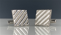 Elvis Presley Owned Silver Square Striped Cufflinks Given to His Cousin Patsy Presley