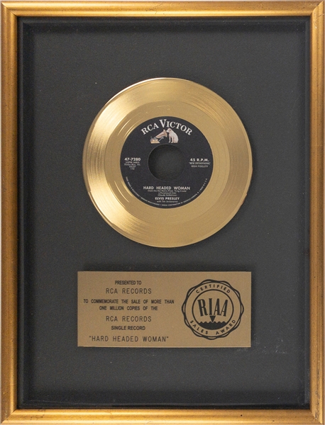 RIAA Gold Record Award for Elvis Presleys 1958 Single “Hard Headed Woman” - ELVIS FIRST CERTIFIED GOLD RECORD!