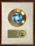 RIAA Gold Record Award for The Rolling Stones 1965 Single (I Can't Get No) Satisfaction - “Presented to Charlie Watts” Certified in 1965 – Early White Linen Matte Style