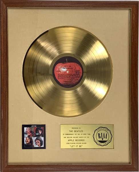 RIAA Gold Record Award for The Beatles 1970 LP <em>Let It Be</em> - Certified in 1970 – Early White Linen Matte Style