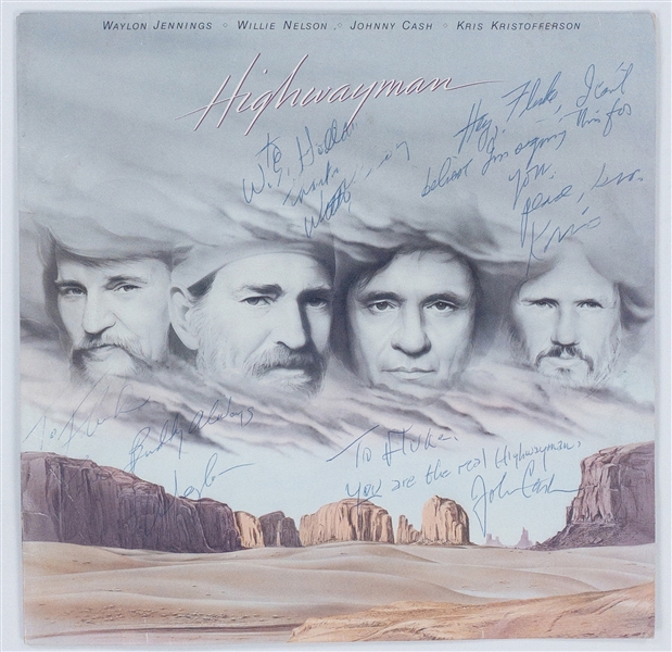 1985 LP <em>Highwayman</em> Signed by Johnny Cash, Willie Nelson, Waylon Jennings and Kris Kristofferson – Signed to WS “Fluke” Holland!