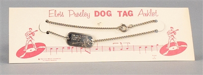 1956 “Elvis Presley Enterprises” Hat with Pictorial Tag, “Dog Tag”on Card and “Dog Tag Anklet” on Card (3 Items)