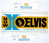 1973 Elvis Presley Hilton Hotel “Reserved”Table  Signs (2) for Producer Hal Wallis Plus Concert Menu