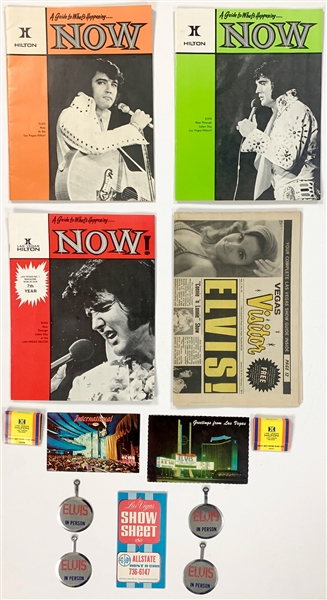 Elvis Presley Las Vegas Hilton Collection of 13 Items Incl. <em>Hilton NOW!</em> Magazines with Elvis Covers