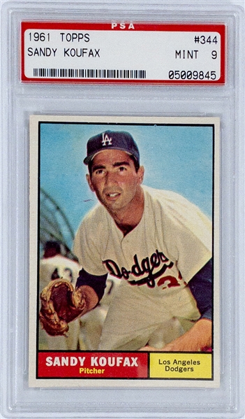 1961 Topps #344 Sandy Koufax – PSA MINT 9 – Only 2 Graded Higher!