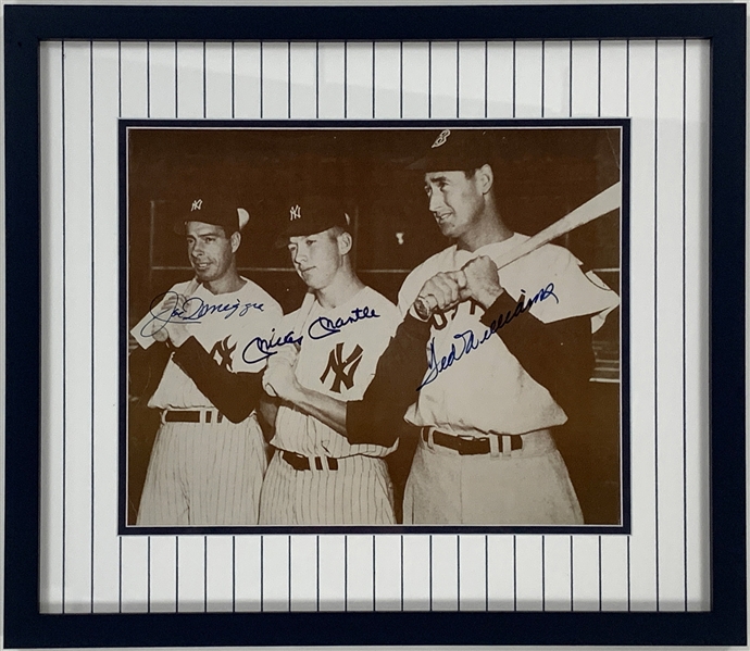 Joe DiMaggio, Mickey Mantle and Ted Williams Signed 11 x 14 inch Photo with PSA/DNA “10” Mantle Signature!