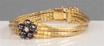Ella Fitzgerald 18K Gold Bracelet with Diamond and Five Black Star Sapphires from Her Personal Wardrobe