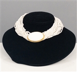 Annette Funicello Stage-Worn White Beaded Statement Necklace at <em>Back to the Beach</em> Event and Variety Artists ID Card - From Her 2015 Estate Charity Sale