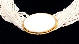 Annette Funicello Stage-Worn White Beaded Statement Necklace at <em>Back to the Beach</em> Event and Variety Artists ID Card - From Her 2015 Estate Charity Sale