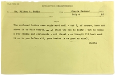 Memo from Marilyn Monroe's Secretary Cherie Redmond to Her Lawyer Milton Rudin Concerning a Threatening Letter - Plus Other Marilyn Ephemera 