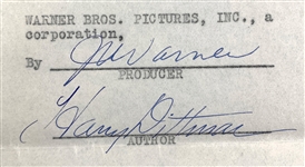 Very Early 1926 Jack Warner Signed “Warner Bros. Pictures” Contract with a Screenwriter (BAS)