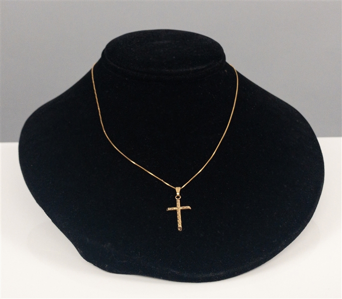 Sophia Loren Screen Worn Earrings and 14K Gold Crucifix Necklace from 1995 Film <em>Grumpier Old Men</em> - with Photo of Her Wearing Them