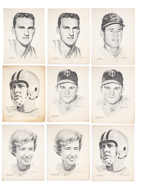 Scarce Oversized 11 x 14 Inch Wilson Advisory Staff Premiums (13) Incl. Jerry West, Paul Hornung and Ron Santo