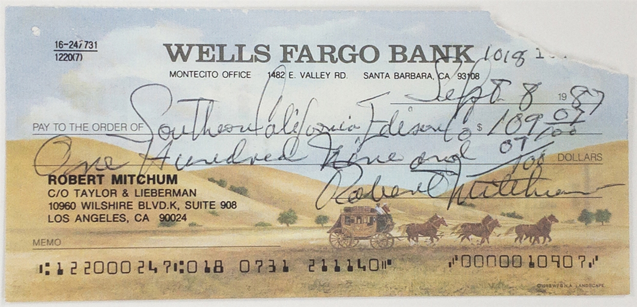 Robert Mitchum Signed Personal Check (BAS)