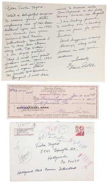 Eleanor Powell (Tap Dancing Legend) Handwritten Signed Letter and Signed Personal Check (BAS)