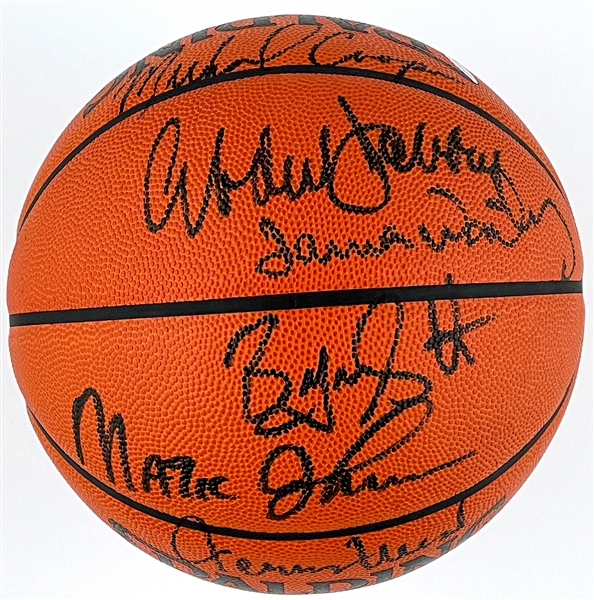 1980s “Showtime” Los Angeles Lakers Signed Limited Edition Upper Deck Basketball with Magic, Kareem, Worthy, Cooper, Scott, Green, Rambis and Jerry West (LE 500/500)