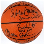 1980's “Showtime” Los Angeles Lakers Signed Limited Edition Upper Deck Basketball with Magic, Kareem, Worthy, Cooper, Scott, Green, Rambis and Jerry West (LE 500/500)