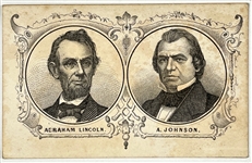 1864 Abramham Lincoln and Andrew Johnson Presidential Campaign Advertising Card