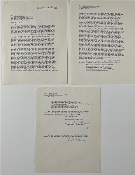 Desi Arnaz and Fred Ball (Lucys Brother) Signed 1958 “Desilu” Shareholder Agreement (BAS)