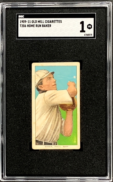 1909-11 T206 Home Run Baker with “Old Mill” Back – SGC PR 1